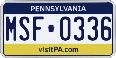 PA license plate MSF0336