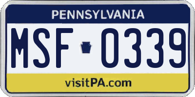 PA license plate MSF0339