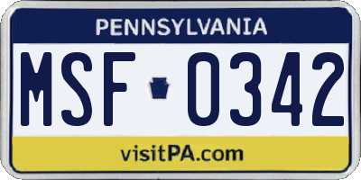 PA license plate MSF0342
