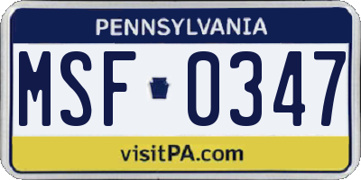 PA license plate MSF0347