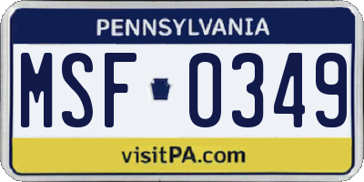 PA license plate MSF0349
