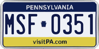 PA license plate MSF0351