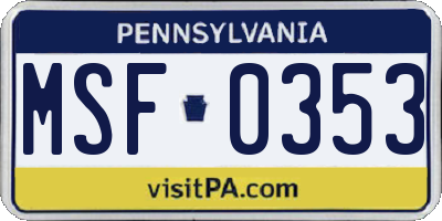 PA license plate MSF0353