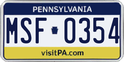 PA license plate MSF0354