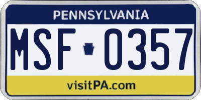 PA license plate MSF0357