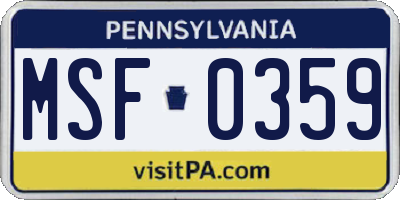 PA license plate MSF0359