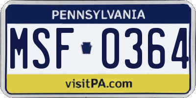 PA license plate MSF0364