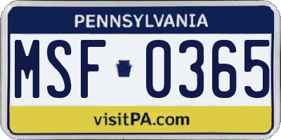 PA license plate MSF0365