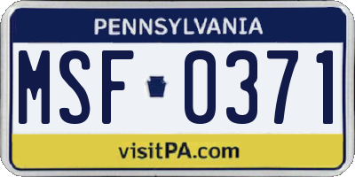PA license plate MSF0371