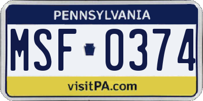 PA license plate MSF0374