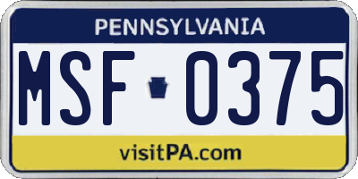 PA license plate MSF0375