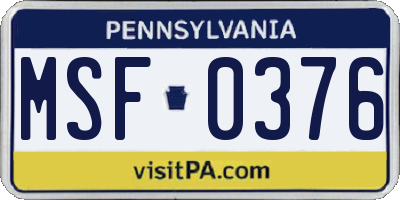 PA license plate MSF0376