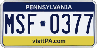 PA license plate MSF0377