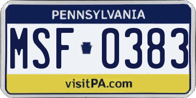 PA license plate MSF0383