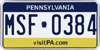 PA license plate MSF0384