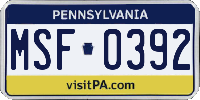 PA license plate MSF0392