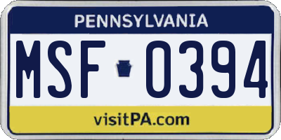 PA license plate MSF0394