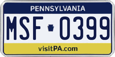PA license plate MSF0399