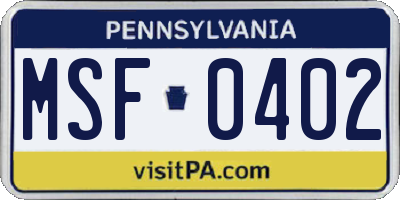PA license plate MSF0402