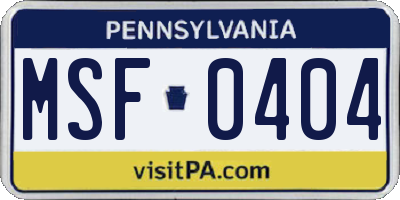 PA license plate MSF0404