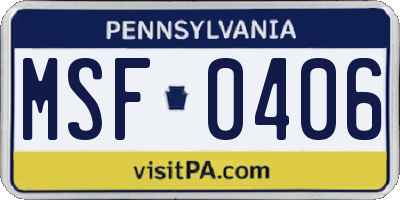 PA license plate MSF0406