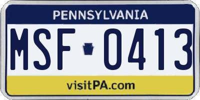 PA license plate MSF0413