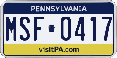 PA license plate MSF0417