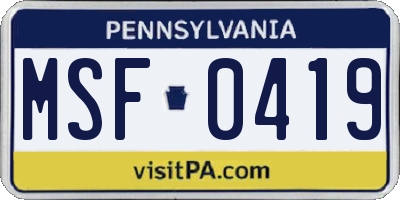 PA license plate MSF0419