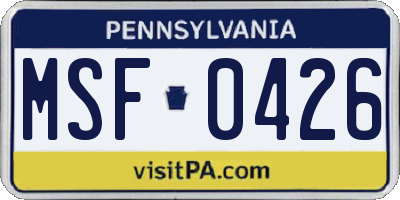 PA license plate MSF0426