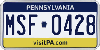 PA license plate MSF0428