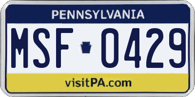 PA license plate MSF0429