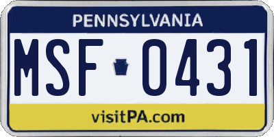 PA license plate MSF0431