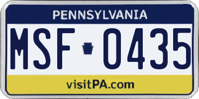PA license plate MSF0435