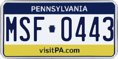PA license plate MSF0443