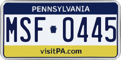 PA license plate MSF0445