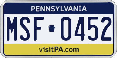 PA license plate MSF0452
