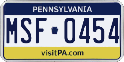 PA license plate MSF0454