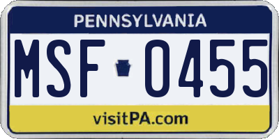 PA license plate MSF0455