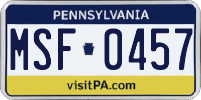 PA license plate MSF0457