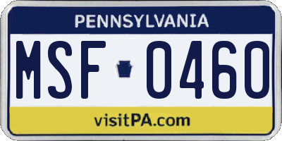 PA license plate MSF0460