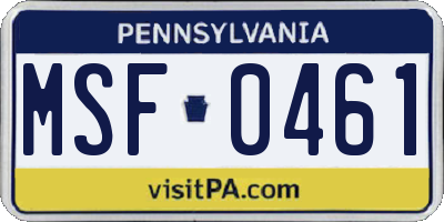 PA license plate MSF0461