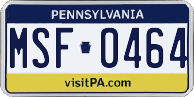 PA license plate MSF0464