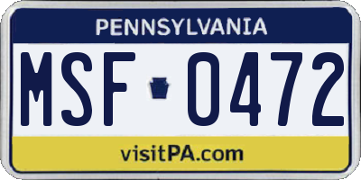 PA license plate MSF0472