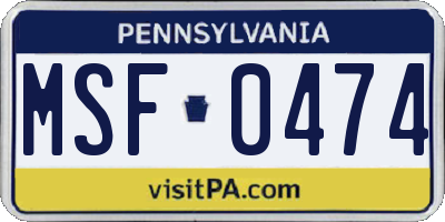 PA license plate MSF0474