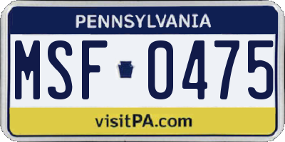 PA license plate MSF0475
