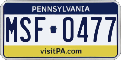 PA license plate MSF0477