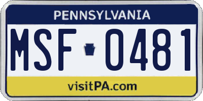 PA license plate MSF0481