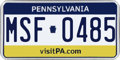 PA license plate MSF0485