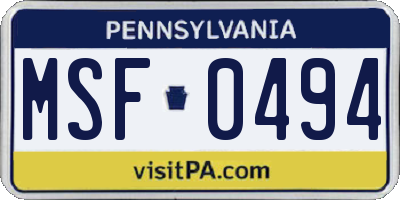 PA license plate MSF0494