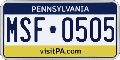 PA license plate MSF0505